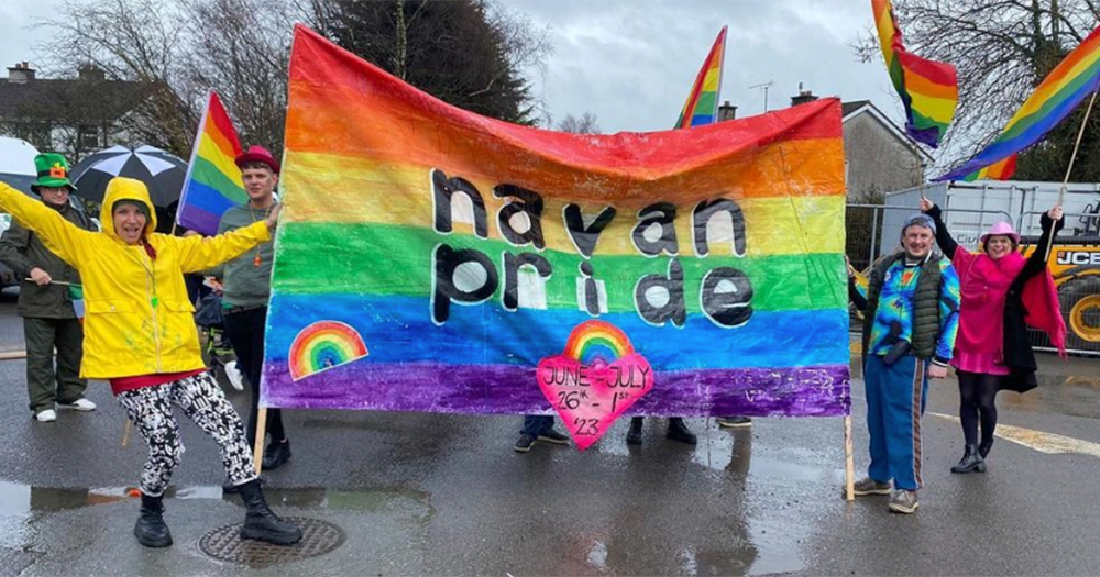 Rainbow flag with "Navan Pride" written on it.