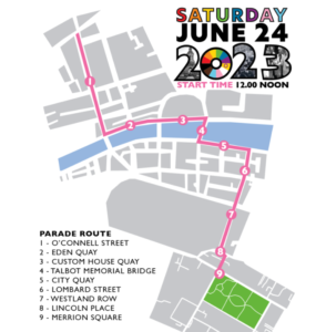 Map of Dublin Pride 2023 parade route.
