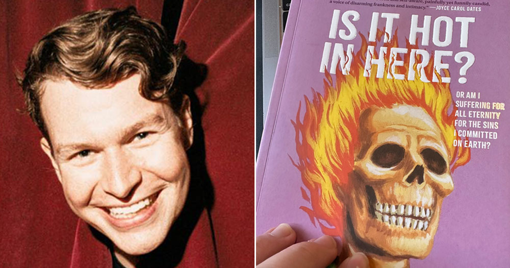 The image shows a double split screen. On the left is a headshot of Zach Zimmerman looking out between red curtains. On the right is the cover of his new book.