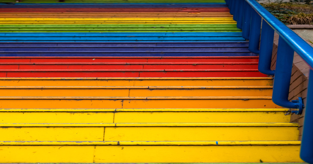 Close up of outdoor rainbow steps.