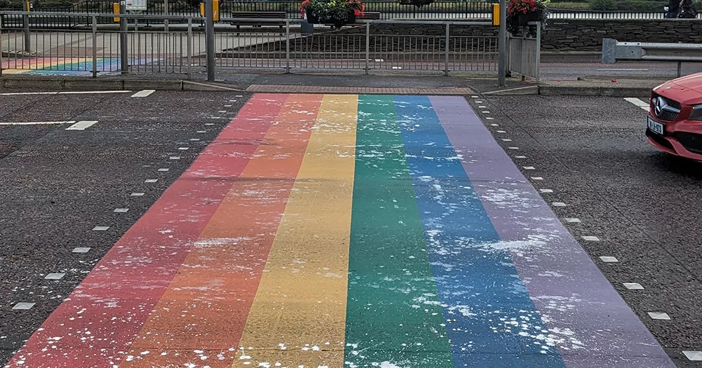 Rainbow crossing in Derry daubed with paint after vandalism attack.
