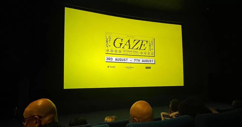 A yellow cinema screen with GAZE branding at the festival's Opening Gala.