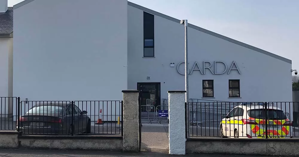 Exterior photo of Cork garda station where man was arrested over allegedly library protests.