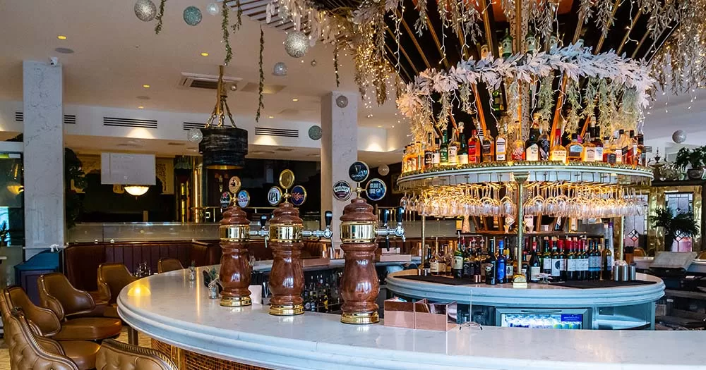 Decorated hotel bar in preparation for wedding showcase event in Naas.