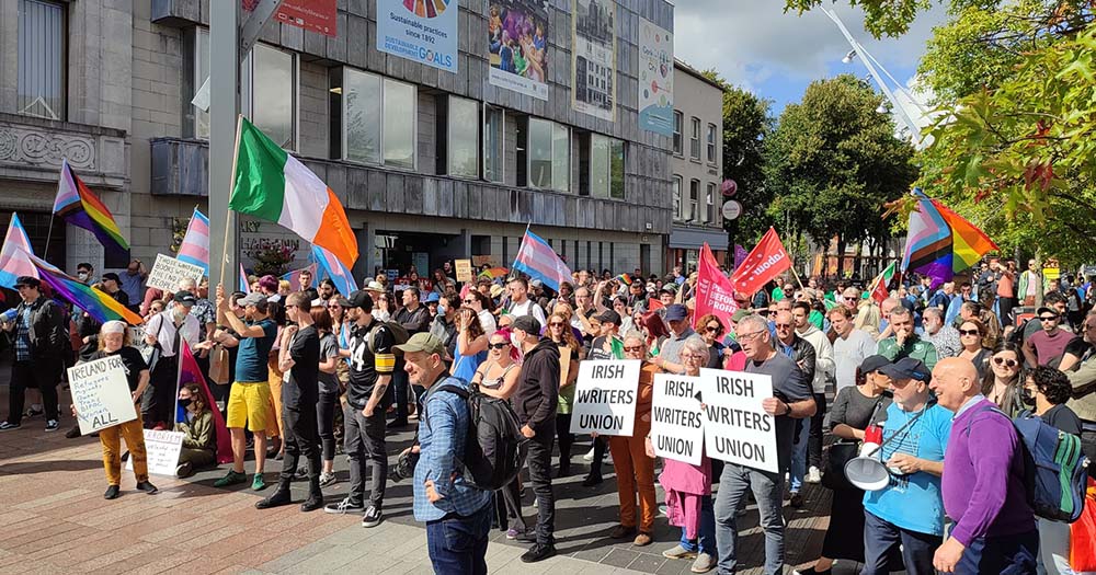 Cork locals gather in support of library workers to counter protest far-right rally