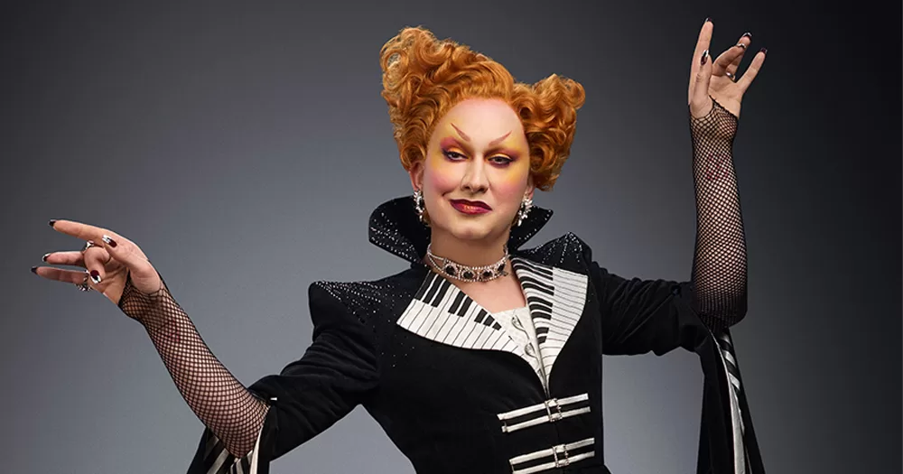 Drag artist Jinkx Monsoon, who will star in the new season of Doctor Who, wearing a costume with musical details.