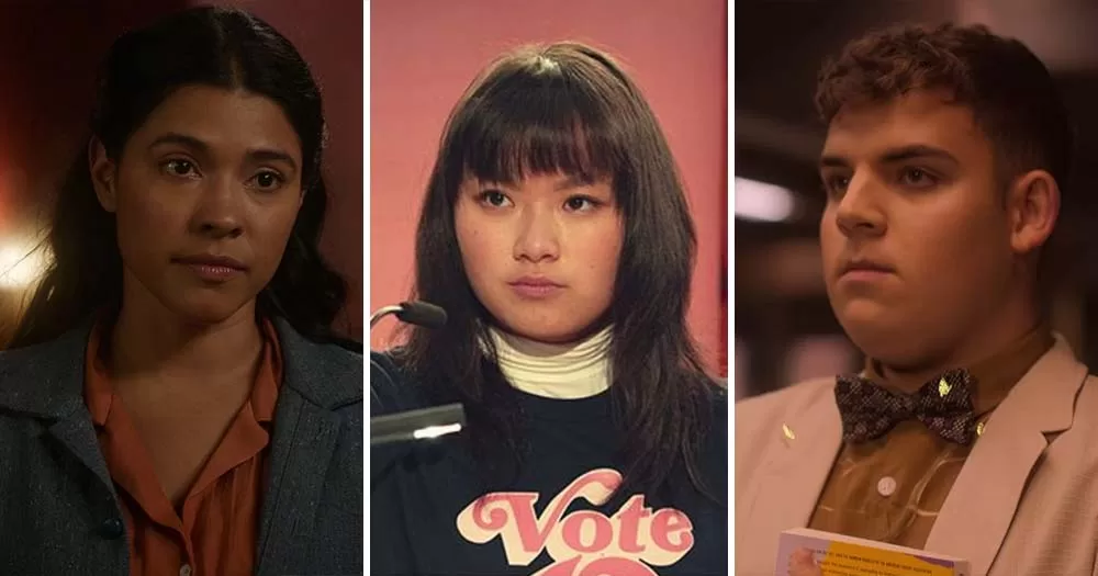 Side-by-side photos of three characters known for asexual representation on television