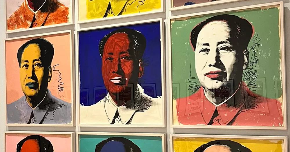 One piece from Ireland's largest Andy Warhol exhibition. The image shows a section of the artist's portrait series of Chairman Mao. The political figure is depicted in various different colours, side by side.