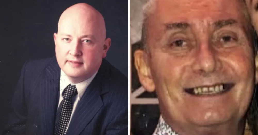 Split screen of Aidan Moffitt and Michael Snee. On the left is Aidan, photographed in a suit and ties, smiling slightly as he looks at the camera. On the right is Michael, with a close up of his face showing him smiling with his teeth.