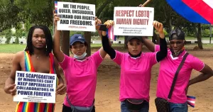 A photograph of people protesting the Nigeria anti-gay law.