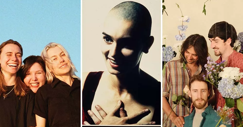 Side-by-side photos of boygenius, sinead o'connor, and ye vagabonds