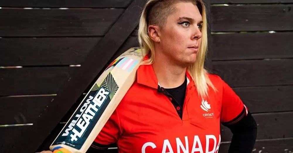 Photo of cricket player wearing red Canadian jersey after ICC banned transgender women from competing