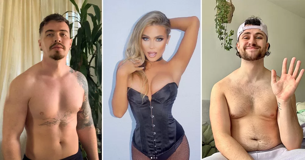 From left to right, portrait shots of LGBTQ+ OnlyFans creators Pearl Liason, Carmen Electra, and Max Hovey.