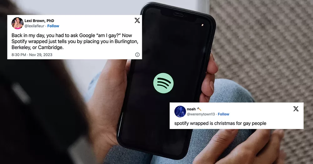 This article is about Spotify Wrapped. The image shows a hand holding an iPhone with the Spotify logo on the screen.