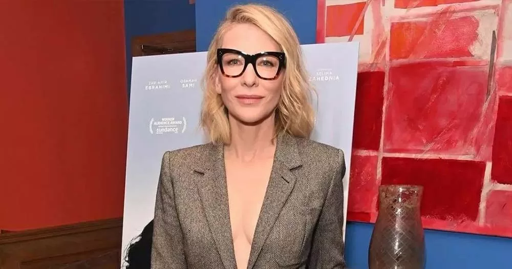 Photo of Cate Blanchett wearing a blazer promoting her new programme for women, transgender, and non-binary filmmakers.