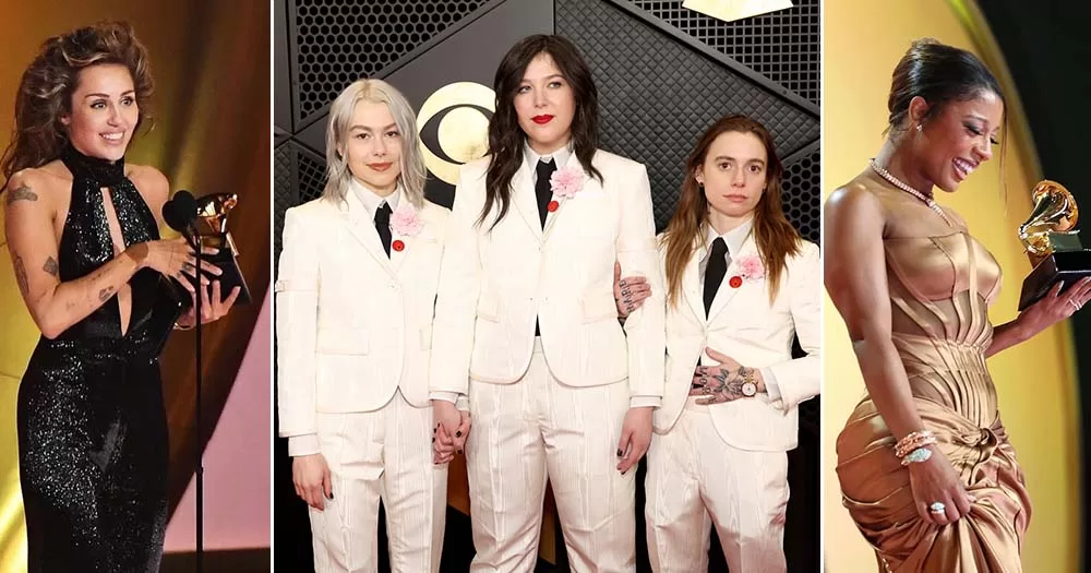 Three side-by-side photos of queer women who won 2024 Grammys