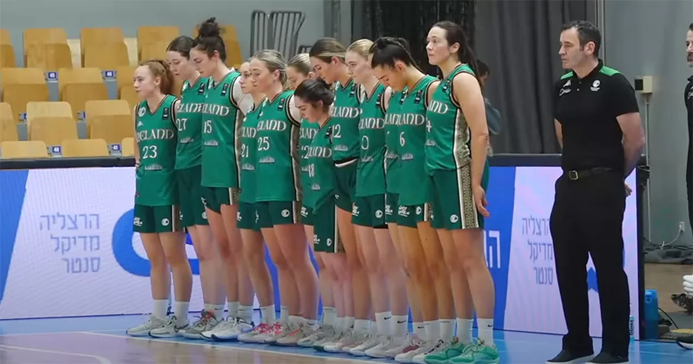 The Ireland women's basketball team lining up on the side of the court ahead of their match against Israel.