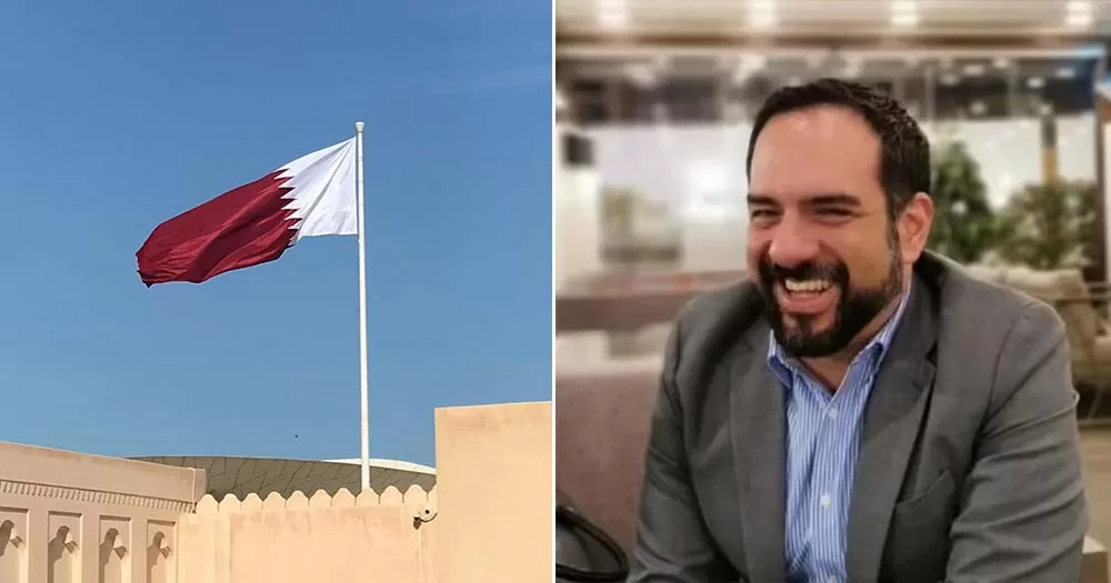 Side by side photos of British-Mexican citizen Manuel Guerreo and a Qatari flag