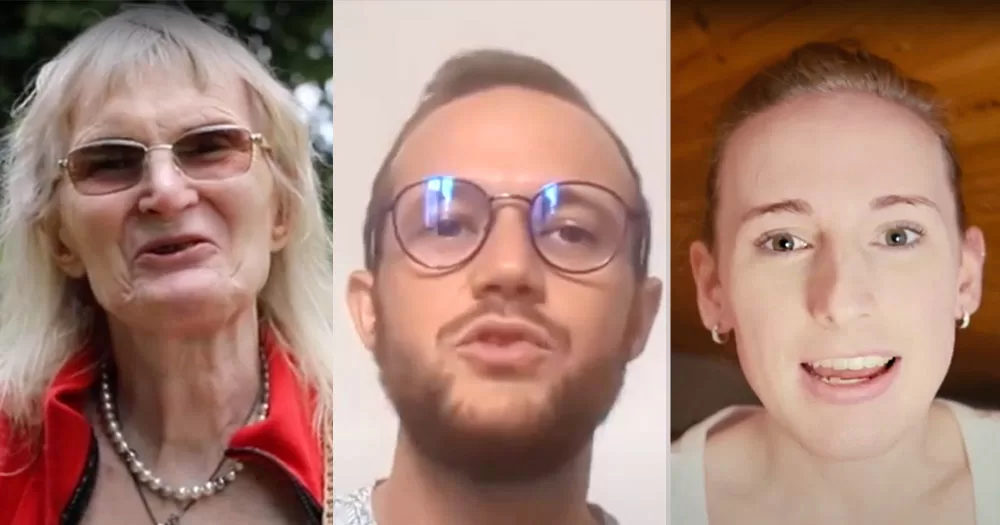 The image shows a split screen of three trans people who feature in the new TENI video for Trans Day of Visibility 2024.