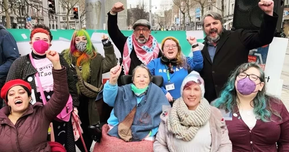 Photo of disability activists in Ireland celebrating scrap the green paper victory