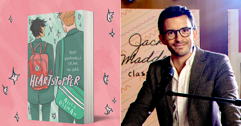 On the left the Irish edition of Heartstopper, on the right Jonathan Bailey.