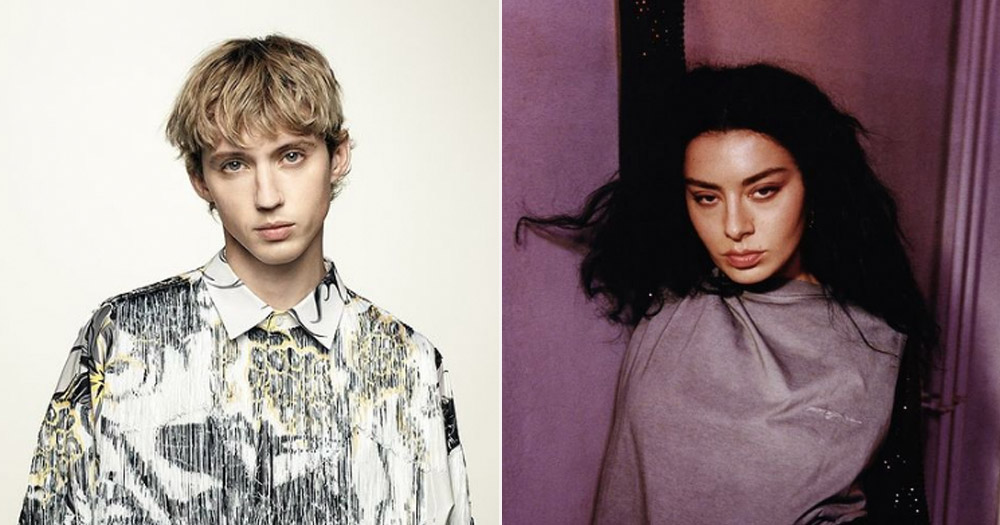 On the left, a photo of Australian pop singer Troye Sivan. On the right, a photo of British pop singer Charli XCX.