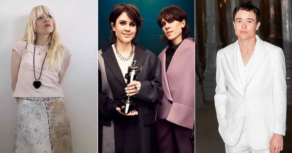 The picture shows artists who signed the open letter advocating against anti-trans policies in Canada.From left to right: Carly Rae Jepsen, Tegan and Sara, Elliot Page.