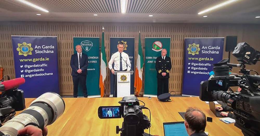 Photo of garda in Ireland addressing press conference representing release of new hate crime data