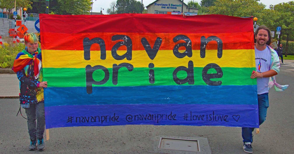 Rainbow banner reading ‘Navan Pride’.