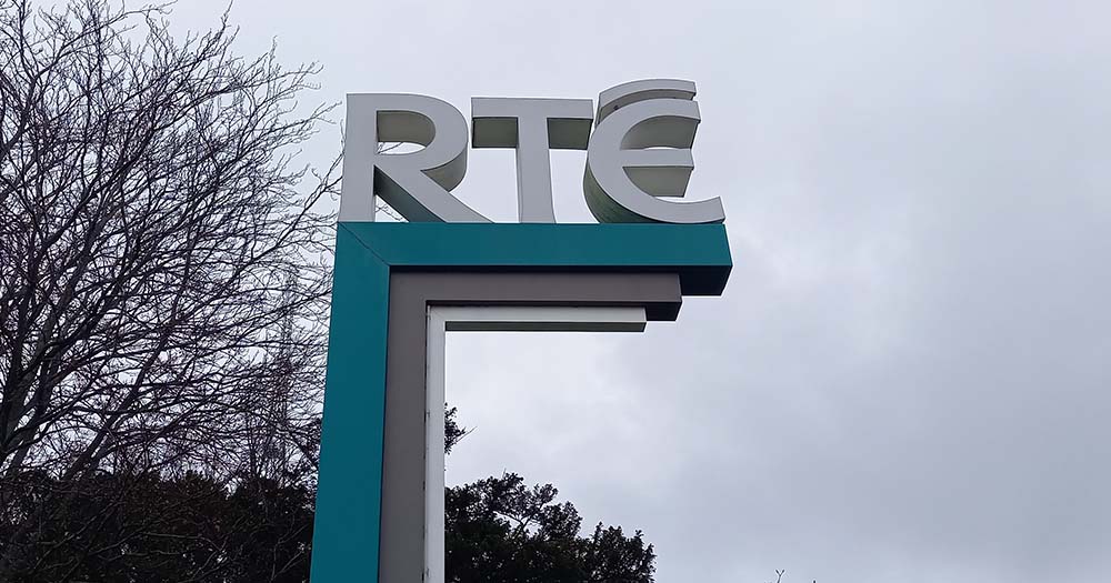 Photo of RTE logo where the Irish Boycott Eurovision protest took place.