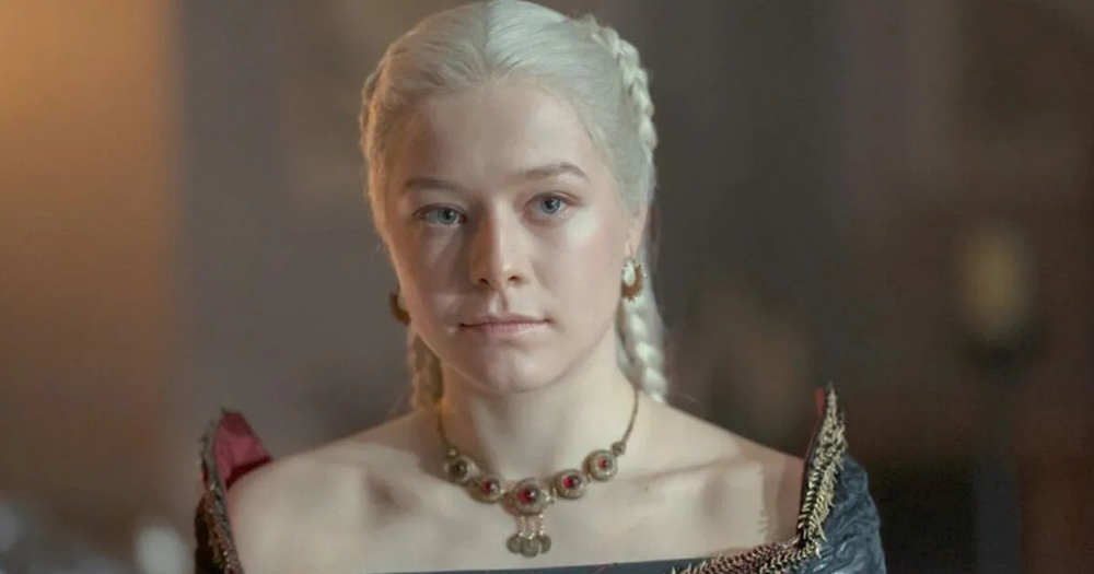 Actor Emma Darcy on tv series House of the Dragon playing Queen Rhaenyra Targaryen.