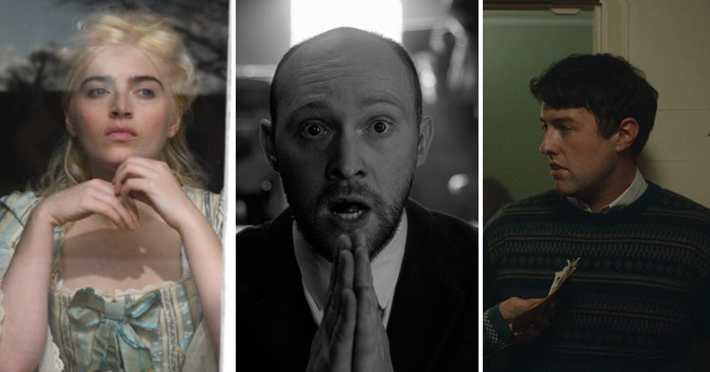 From left to right, stills from Iris Prize films, of actress Tara Lee as Sally in "Sally Leapt out of a Window Last Night", actor Cailum Carragher as Noah in "Everything Looks Simple From A Distance", and actor Denis Grindel as Declan Flynn in "Fairview Park".