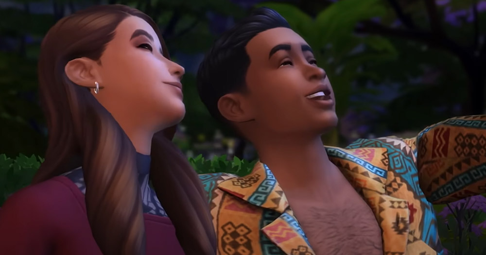 Screencap of gameplay from the new Sims 4 'Lovestruck' expansion pack, which allows polyamorous relationships.