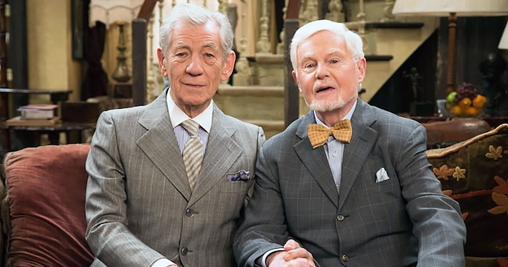 Screenshot from TV series Vicious, portraying the two main characters elegantly dressed and sitting on a couch.