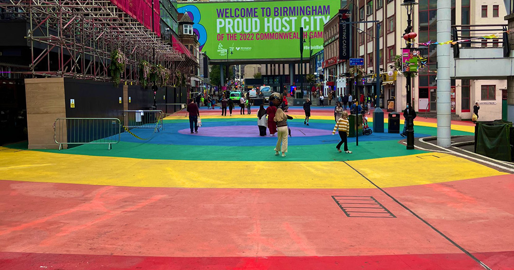 The rainbow square in the Birmingham Gay Village.