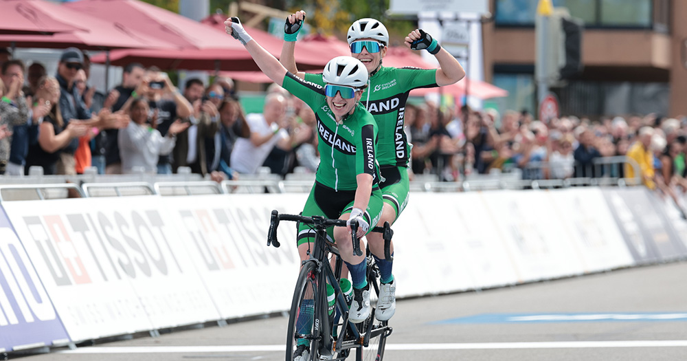 Katie-George Dunlevy and Linda Kelly winning at the Para-cycling World Championships.