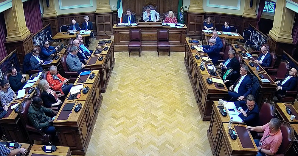 An screenshot from a livestream of a Cork City Council meeting.