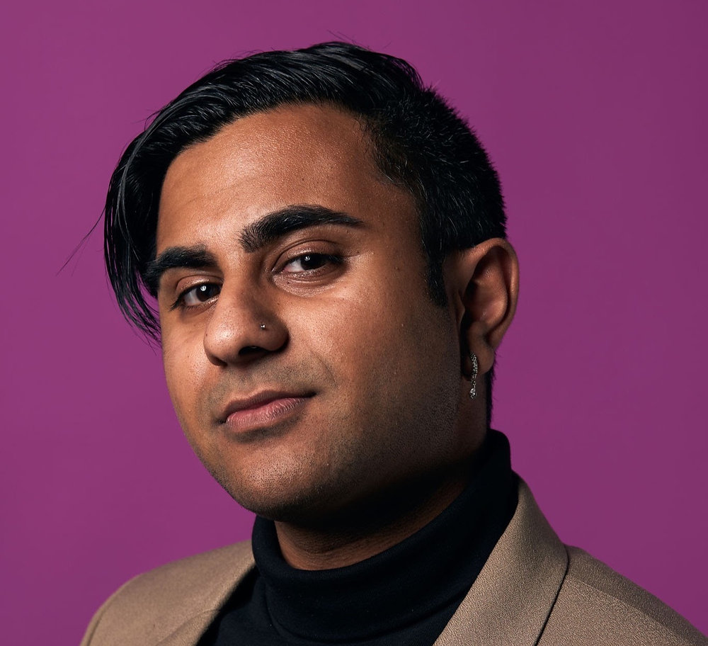 Anick Soni against a purple backdrop