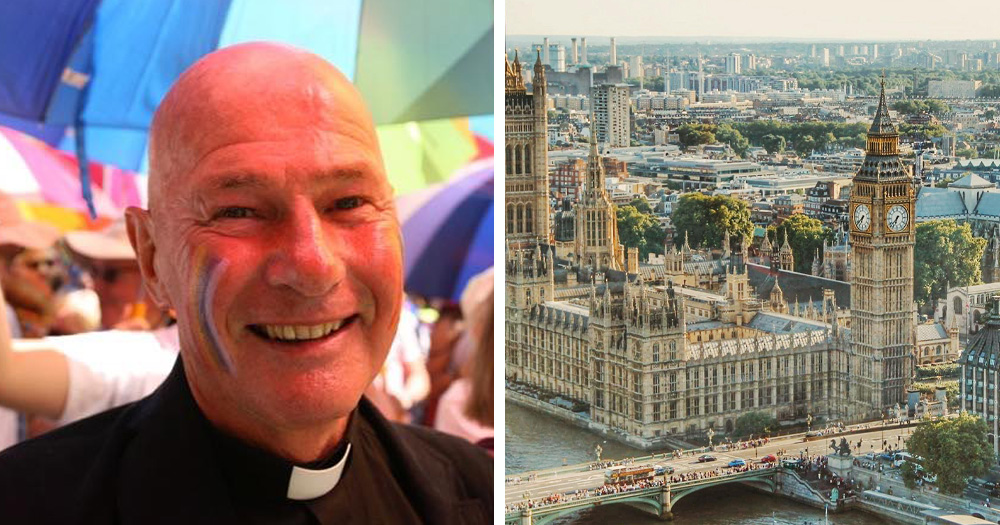 Split screen of Bernárd Lynch and an overhead view of London city.