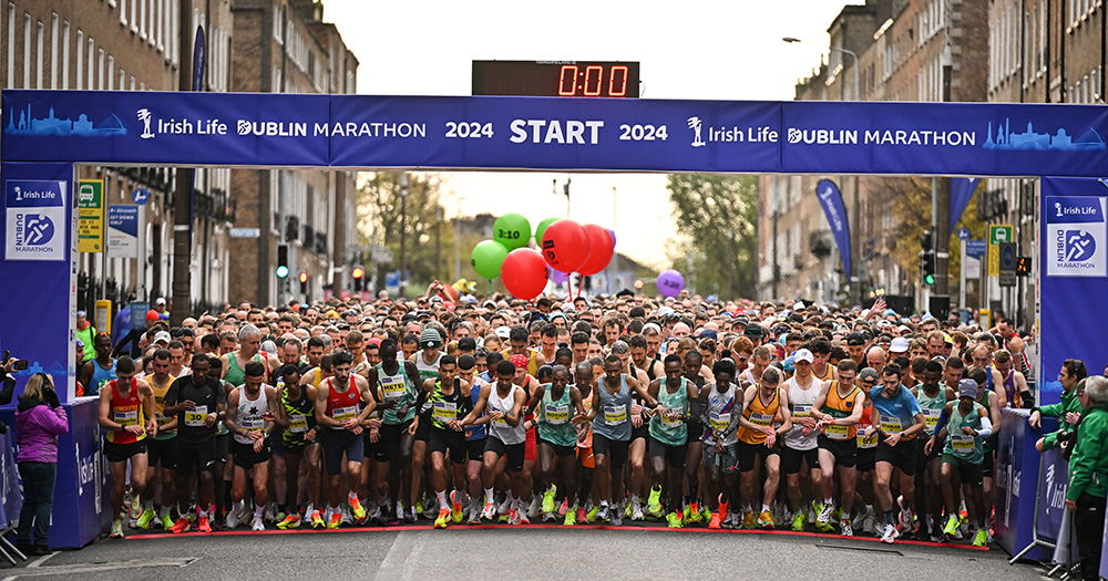 An image of the starting line of the 2024 Dublin Marathon.