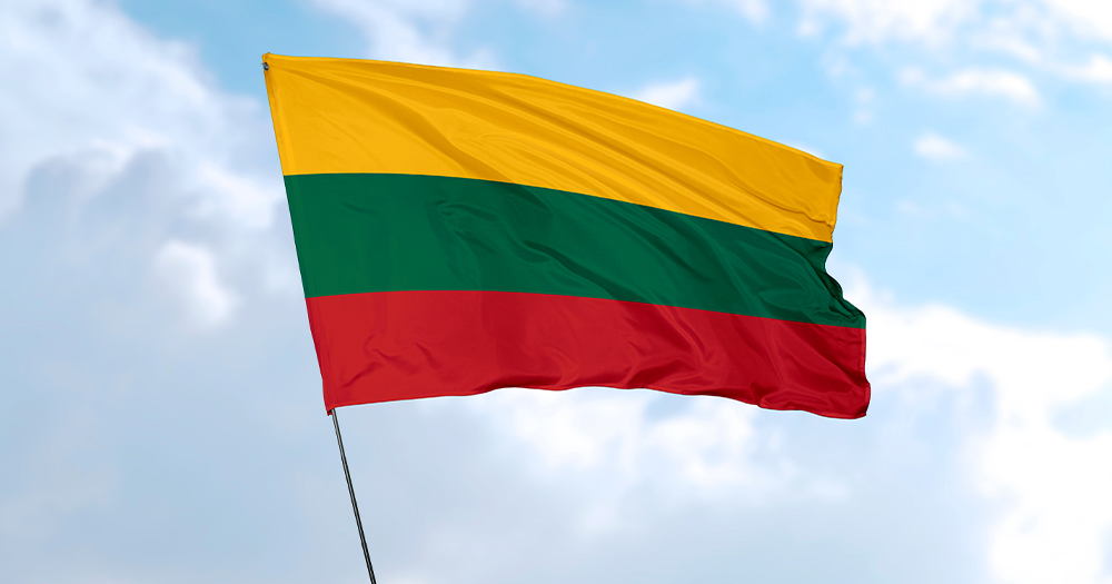 Flag of Lithuania, where the constitutional court ruled against the gay propaganda law. The flag is made of three stripes in yellow, green and red.