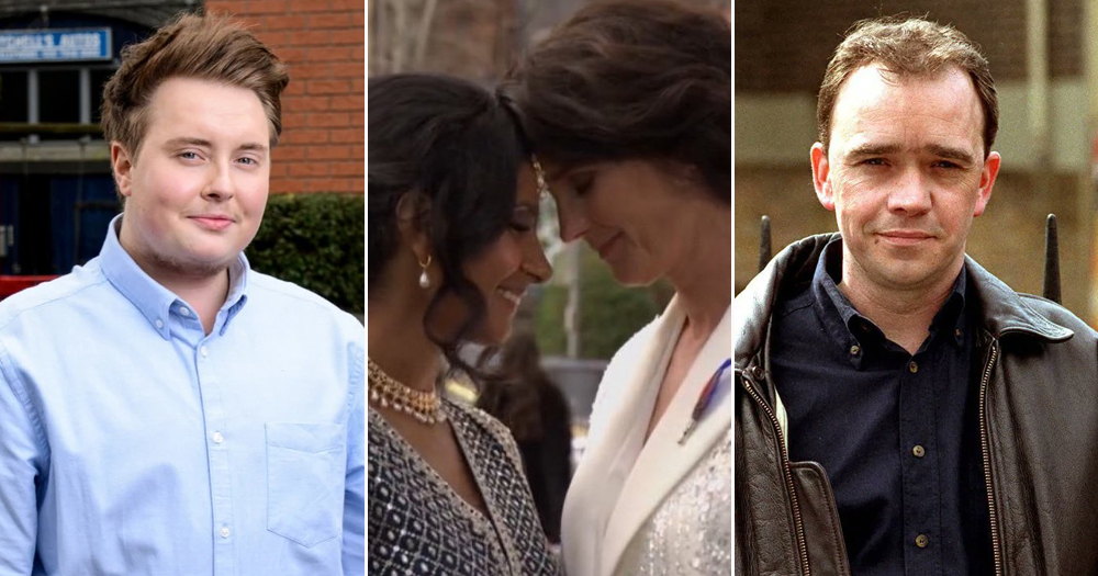 Split screen of LGBTQ+ characters in EastEnders.