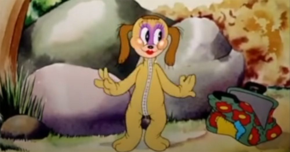 A screenshot of Bugs Bunny crossdressing.