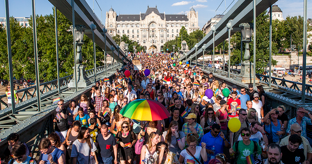 Image shows a previous Pride parade in Hungary.