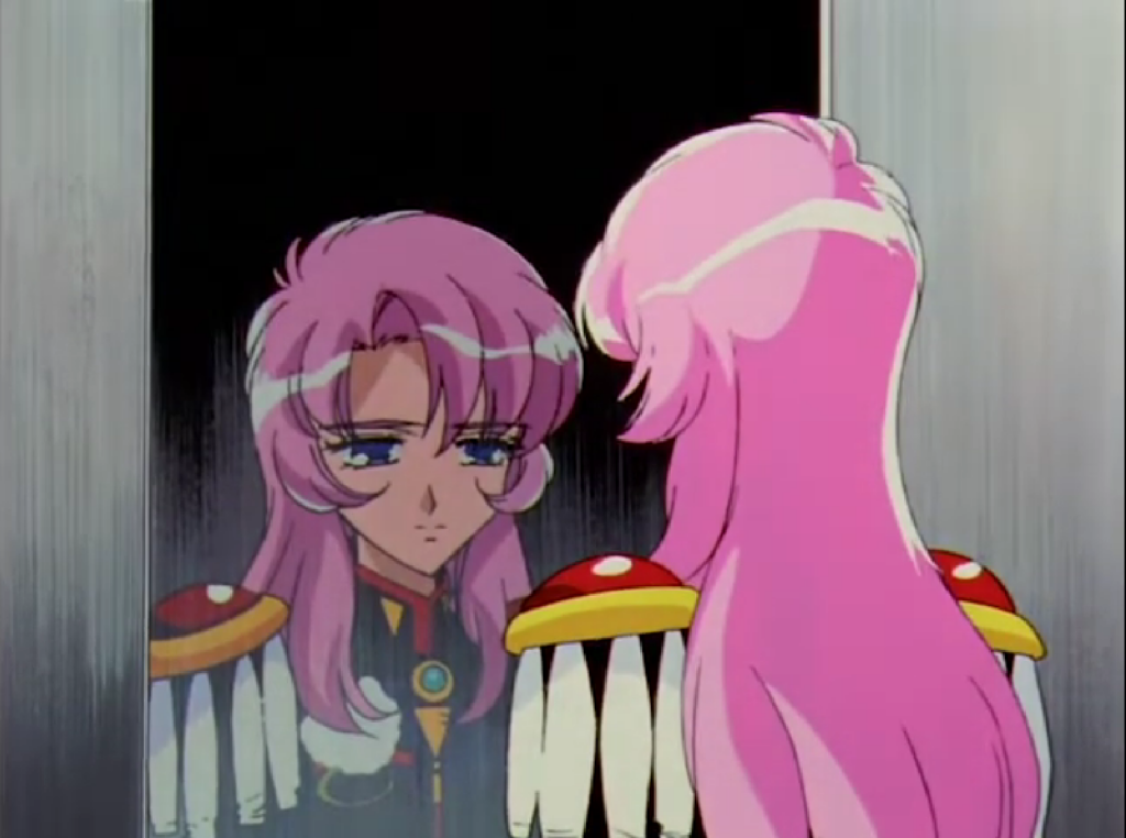Screenshot from fan trail by Rowan Oake via Youtube The main character, Utena, in the LGBTQ+ anime Revolutionary Girl Utena is looking in the mirror while hanging her head low.