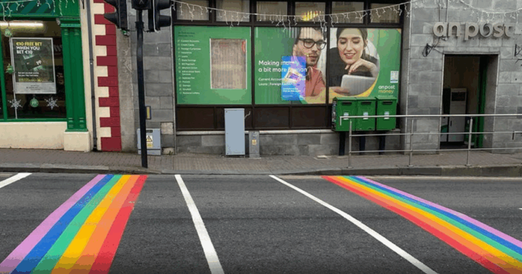 Image shows the rainbow crossing in Arklow.