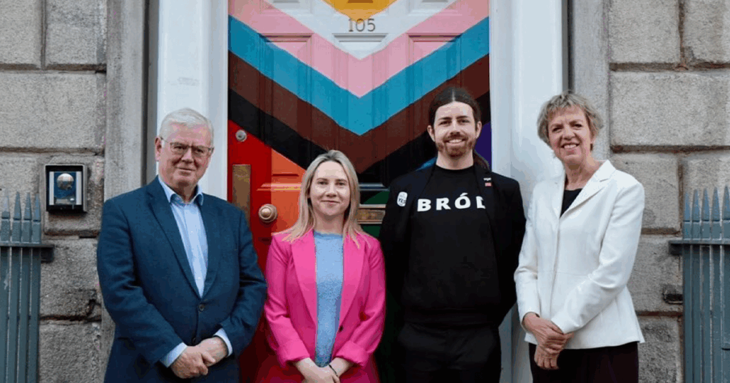 The Labour Party members pictured outside The Outhouse where they were forced to move their planned marriage equality anniversary.