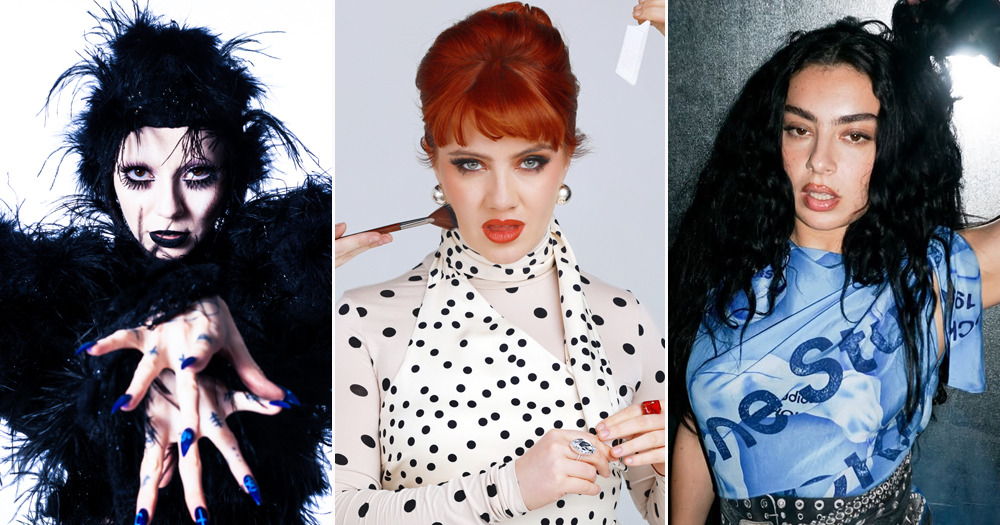 Split screen of three musicians who signed a letter in solidarity with trans people. From left to right, Bambie Thug, CMAT and Charli xcx.