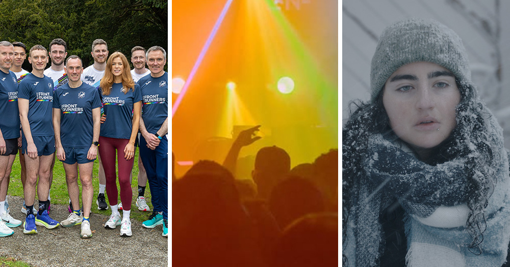 Split screen of three events happening in June. Left is Dublin Pride Run, middle is Mother and right is Queer Cinema for Palestine.