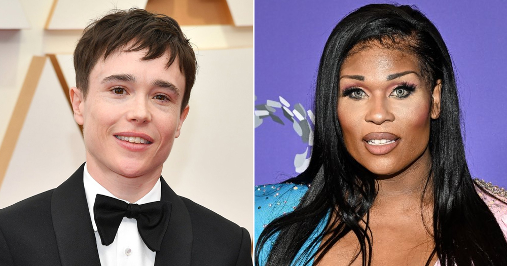 Split screen of Elliot Page and Drag Race star Pepermint.